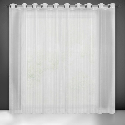 Eurofirany Záclona 290x250 cm biela so striebornými pásmi na kovové krúžky EMMA