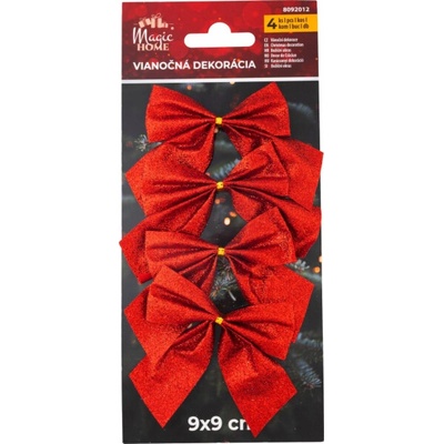 Dekorace MagicHome mašle, červená, balení 4 ks, 9 x 9 cm