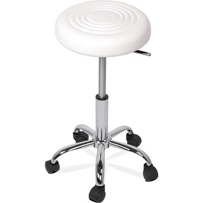 Carmen Бар стол Carmen 3075, с колелца, хромирана база, еко кожа, механизъм за регулиране на височината, бял