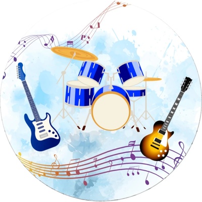 1x Hudební nástroje – modré bicí a kytary – jedlý papír na dort – Hledejceny.cz