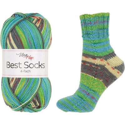 Vlna-Hep Best Socks 4-fach 7385 zelená-šedá-modrá