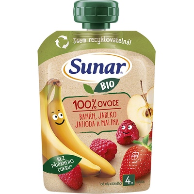 SUNAR Ovocná kapsička jablko jahoda čučoriedka malina 4m+ BIO 100 g