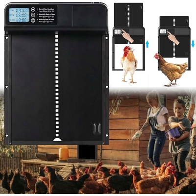 Automatická dvířka do kurníku solární panel, světelný senzor s časovačem a dálkové ovládání