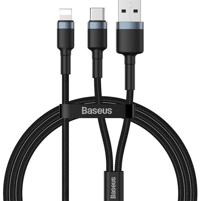 Baseus Кабел Baseus Cafule USB + USB-C to Lightning Cable PD 18W (CATKLF-ELG1), от USB A(м), USB C(м) към Lightning(м), 1.2m, 18W, черен (CATKLF-ELG1 / 47271)