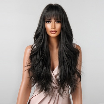 Olina dlouhá havraní černá paruka s ofinou