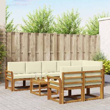 vidaXL Комплект дивани за открито 9 pcs Натурален и Крема (3366603)