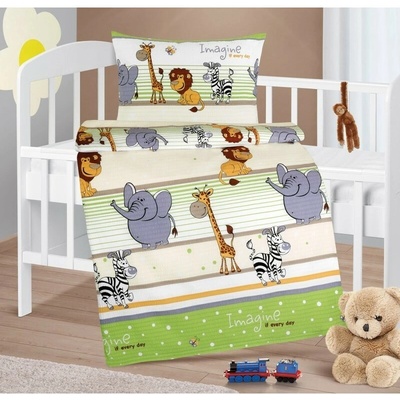 Bellatex Dětské krepové povlečení do postýlky Agáta Safari zelená 90 x 135 cm 45 x 60 cm