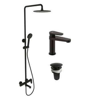 Inter Ceramic Душ система със смесител BG ПАКЕТ 3 В 1 - НЕРО, Inter Ceramic, с пита, слушалка и шлаух, с клик сифон, черен мат (BG ПАКЕТ 3 В 1 - НЕРО)