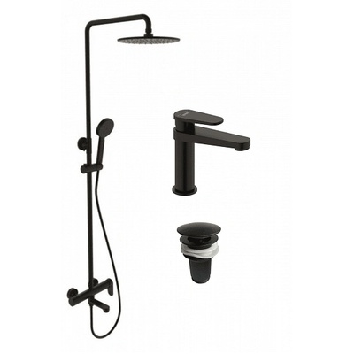 Inter Ceramic Душ система със смесител BG ПАКЕТ 3 В 1 - НЕРО, Inter Ceramic, с пита, слушалка и шлаух, с клик сифон, черен мат (BG ПАКЕТ 3 В 1 - НЕРО)