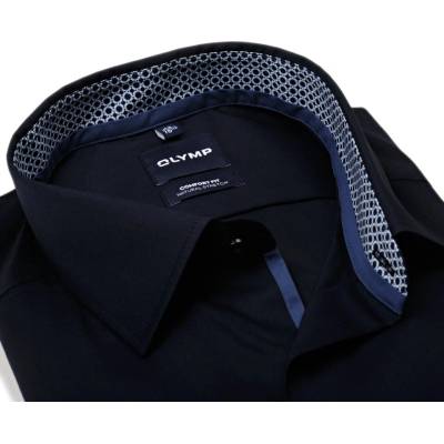 Olymp Comfort Fit Natural Stretch košile s modro-bílým vnitřním límcem a manžetou tmavomodrá