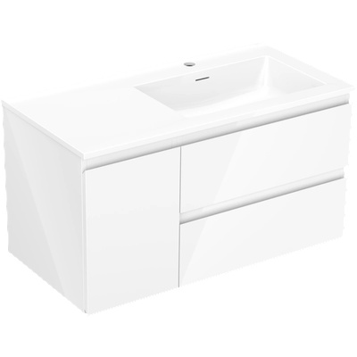 Orio шкаф за баня 90 см с мивка Otis дясна, 2S, 1D, бял гланц (91A13-09047-3-BBFFF00-W18P00)