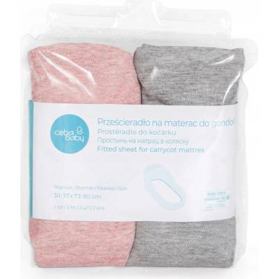 Ceba Baby Prostěradlo 2 ks Light Grey Pink 73-80x30-37