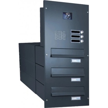 3x poštovní schránka B-042 k zazdění do sloupku + čelní deska s 3x zvonkem a kamerou ABB - lakovaná - RAL 9005 MAT. - ČERNÁ