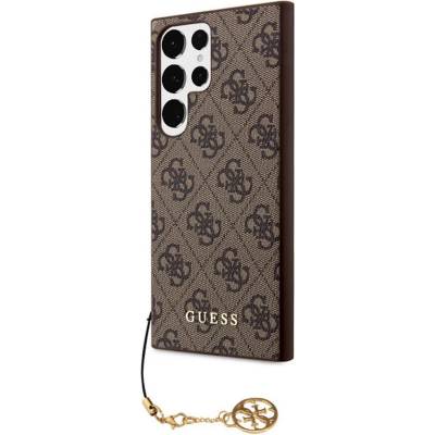 GUESS 4G Charms Collection Hard Case - дизайнерски кожен кейс за Samsung Galaxy S23 Ultra (кафяв)