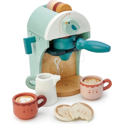 Leaf Toys Cappuccino Babyccino Maker Tender drevený kávovar s dvoma šálkami a keksíky s mliekom