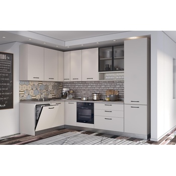 ARES Ъглова кухня VANIA, 187x320 см, лице кашмир, плот и гръб цимент (0WHFCH003CH)