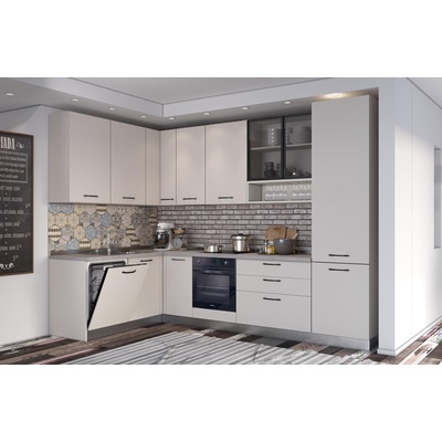 ARES Ъглова кухня VANIA, 187x320 см, лице кашмир, плот и гръб цимент (0WHFCH003CH)