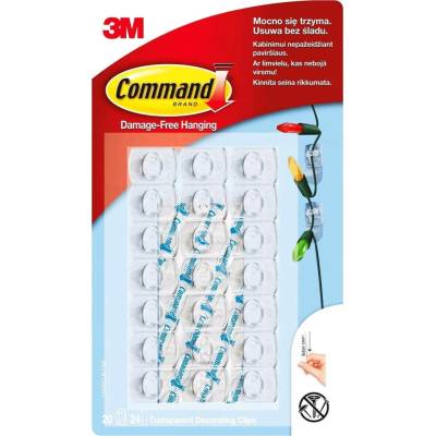 3M 17026CLR Command čiré dekorační háčky 20 háčků, 24 lepicích pásek, maximální zatížení 225 g, lze upevnit svisle i vodorovně