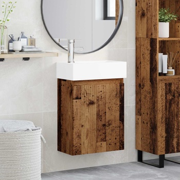 vidaXL Мивка за баня със смесител Старо дърво 45, 5 x 22, 5 x 84 см (889449)
