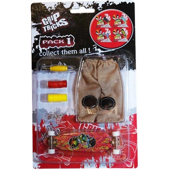 Grip & Tricks Комплект играчка за пръсти long board, червен, с емоджи (gt-f-lbp-red)