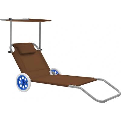 vidaXL Сгъваем шезлонг с козирка и колелца, стомана, таупе (44326)