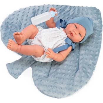 Asi Dolls Кукла Asi Dolls - Бебе Пабло, с бял гащеризон и синя възглавница листо, 43 cm (0367961)