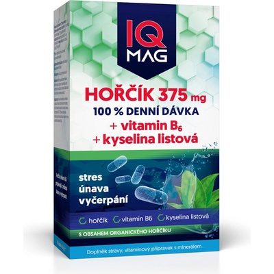 IQ Mag hořčík 375 mg + B6 + kys.listová 60 tobolek
