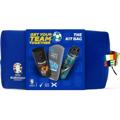 Euro 2024 Rexona Advanced Protection Sport Cool antiperspirant sprej 150 ml + Axe Dark Temptation deospray 150 ml + Dove Men +Care Clean Comfort sprchový gel 250 ml + etue pánská, dárková sada