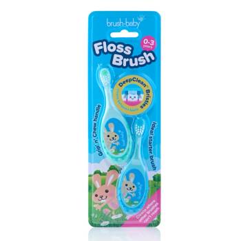 Brush-Baby : 2в1 Четка за зъби FlossBrush и гризалка - 0-3 години (2бр. в опаковка) в тюркоаз и синьо (BRB389/B)