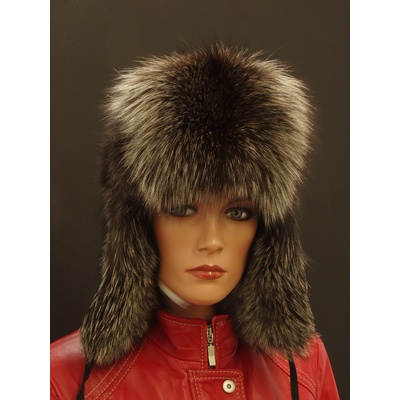 Špongr Kožešinová ušanka ze stříbrné lišky RU2 kožené dýnko