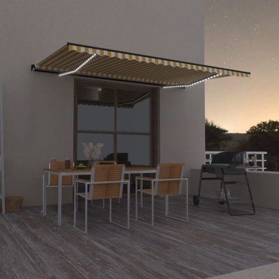 VidaXL Ručně zatahovací markýza s LED světlem 500 x 300 cm žlutobílá