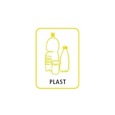 Nálepka na separovaný odpad s nápisem PLAST, Fólie 12 x 16 cm
