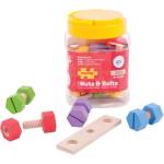 Bigjigs Toys Дървен комплект Bigjigs - Буркан с гайки и болтове, 20 части (BJ686) - ozone