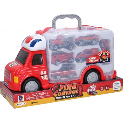 Wiky Vehicles Auto hasičské s efekty a 6 malými auty 34 cm