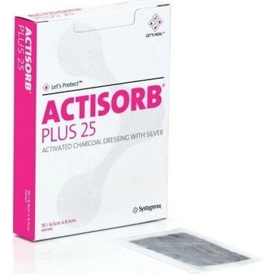 Actisorb Plus obväz s aktívnym uhlím a striebrom 19,0 x 10,5 cm 10 ks