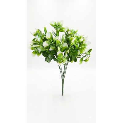 lacne-dekoracie.sk Umelá kytica krušpánu (Buxus) – zelená s bielymi koncami, 35 cm 51110B