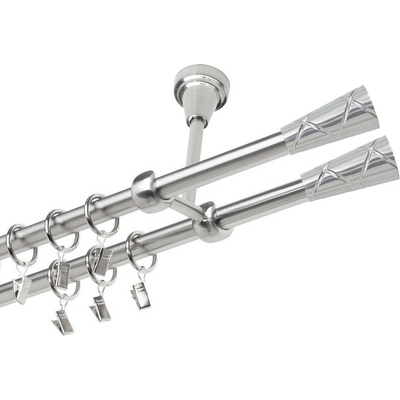 OK-GarnýžeCZ Garnýž kovová dvouřadá 19mm Trapezium double nerez 440 cm do stěny / kroužky s žabkou