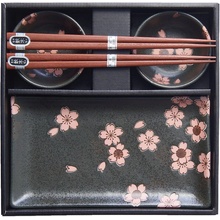 MIJ Sushi Set BLACK & PINK SAKURA DESIGN 4 pcs