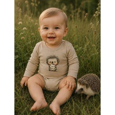 Detské body LOVELY HEDGEHOG s dlhým rukávom Svetlo hnedá