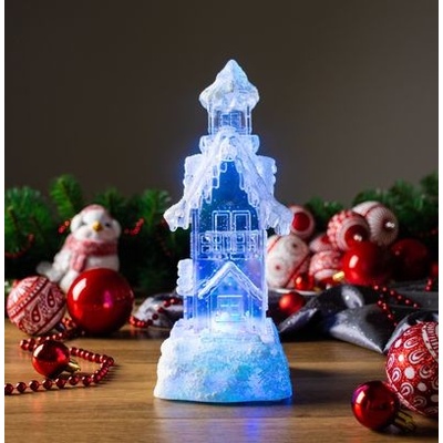 MagicHome Dekorácia Domček LED meniaca farby s plávajúcimi trblietkami PE 2xAA 9,50x9,50x24,50 cm