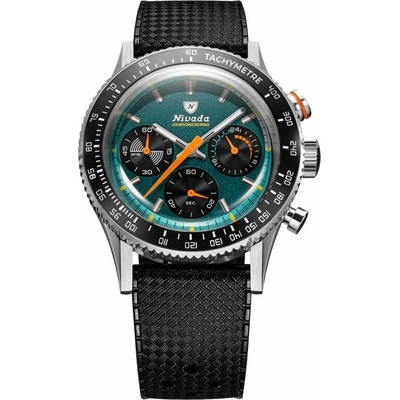 Nivada Grenchen Chronoking Meca Racing Green - Inter. Bezel - Black Rubber Tropic