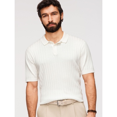 Ombre Clothing Мъжка поло риза SLIM FIT от вискоза с вертикални ивици - счупено бяло V3 OM-POSS-0169 Ombre Clothing Ombre Clothing | Byal | МЪЖЕ | S