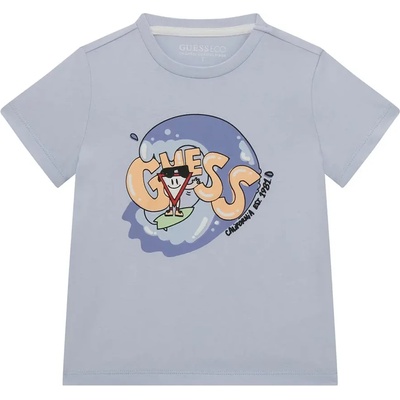 GUESS Бледо синя тениска със забавна апликация и надпис Guess за мини момче