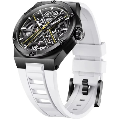 GELATU Мъжки часовник GELATU Тrogon, Автоматичен, Силиконова каишка, Бял (GELATU-6006-WHITE)