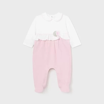 Image 1 of Mayoral Цял двуцветен гащеризон в бяло и розово за новородено момиче Mayoral с цветя