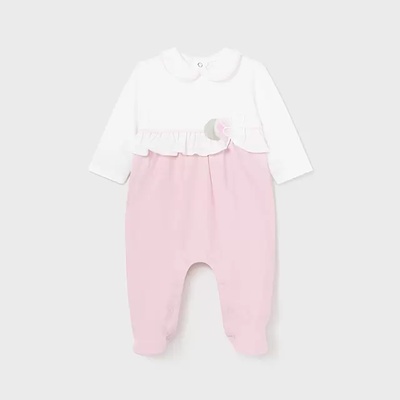 Mayoral Цял двуцветен гащеризон в бяло и розово за новородено момиче Mayoral с цветя