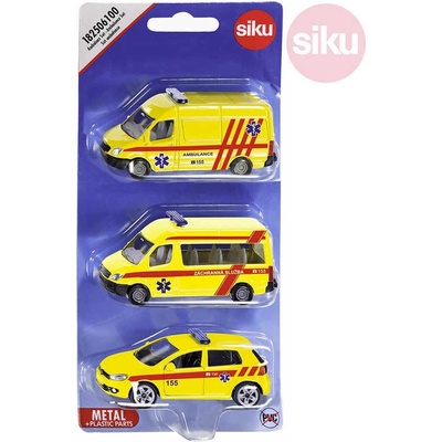 Siku Auta žlutá Ambulance ČR set 3ks kov blister 1825
