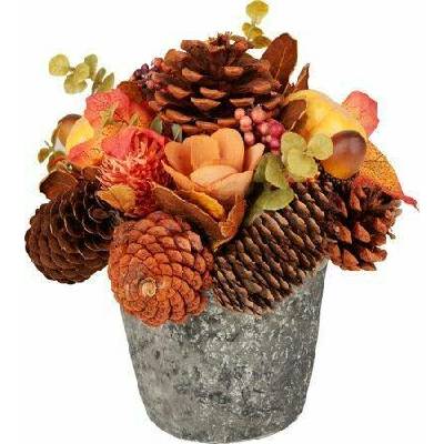 Ikebana MagicHome Nature, podzimní, oranžová, s listím, 18 cm