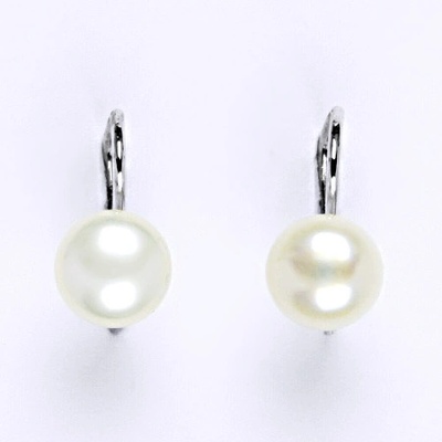 Čištín Zlaté náušnice s bílou přírodní perlou , bílé i žluté zlato - NK 1183 pp 8 mm