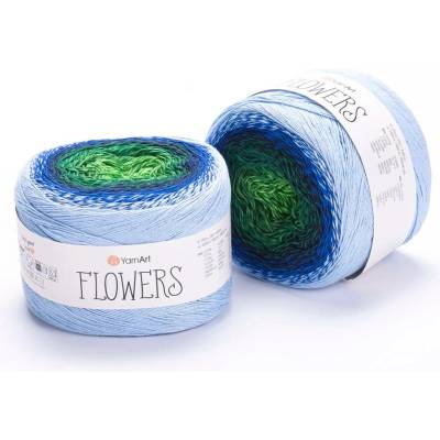 Yarn Art příze Flowers 306 zelená, tmavě modrá, světle modrá